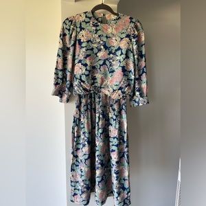 Vintage Ed Michaels Petites Floral pink and blue dress. Size Small